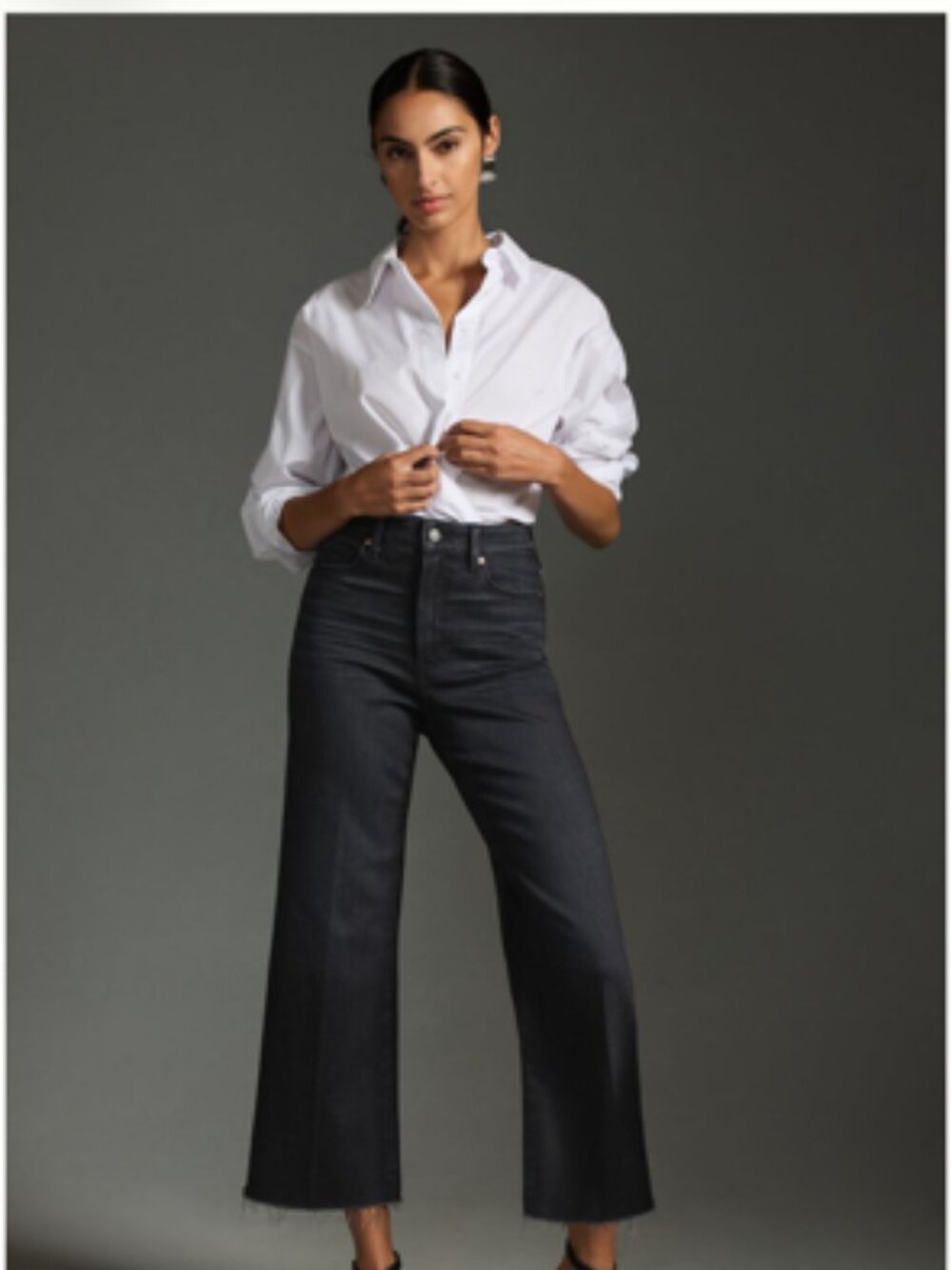 Paige Anessa High-Rise Wide-Leg Crop Jeans, Size 27, Black Lotus